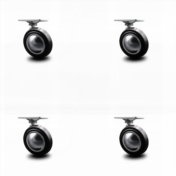 2.25 Inch Bright Chrome Soft Tread Ball Caster - Top Plate - SCC, 4PK
